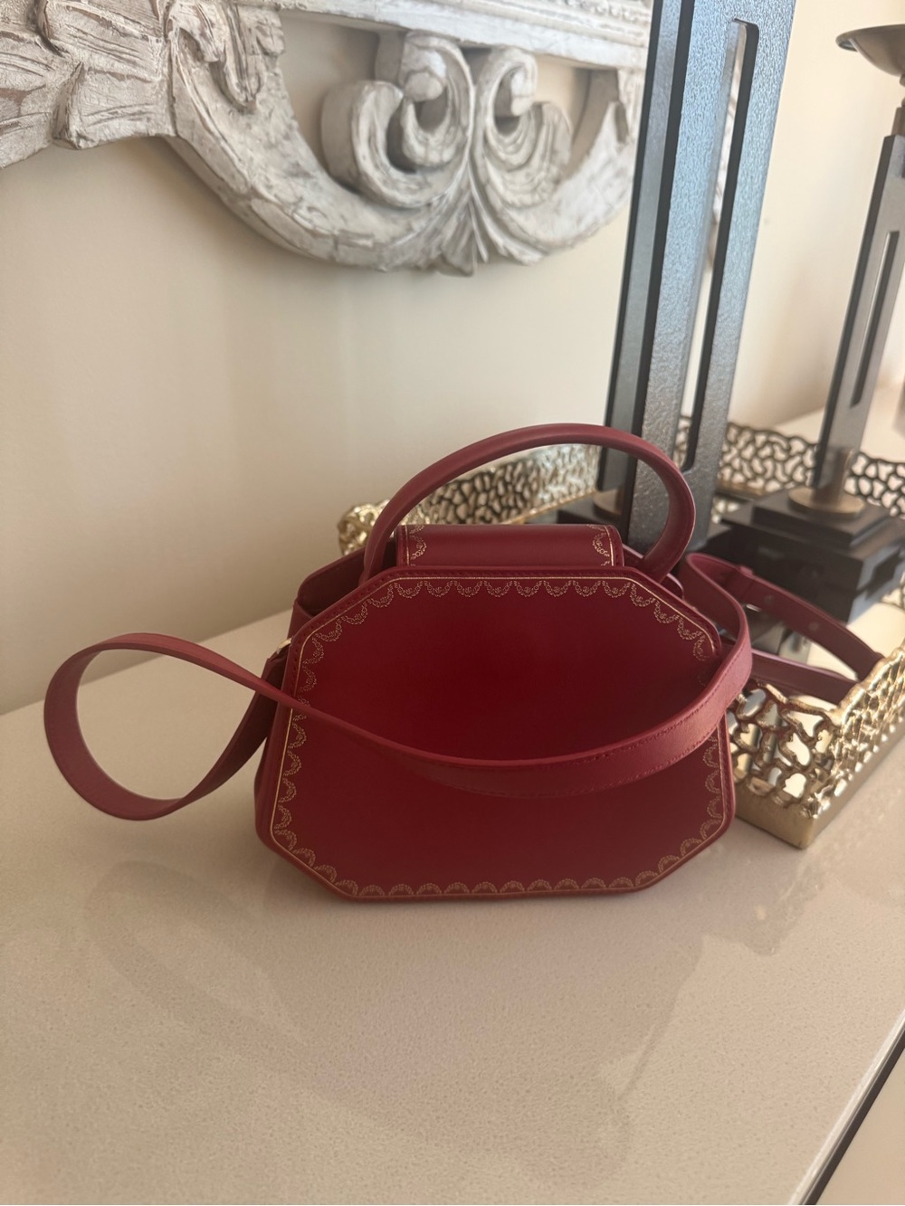 Cartier box Women's Red Leather Top-Handle Crossbody Bag